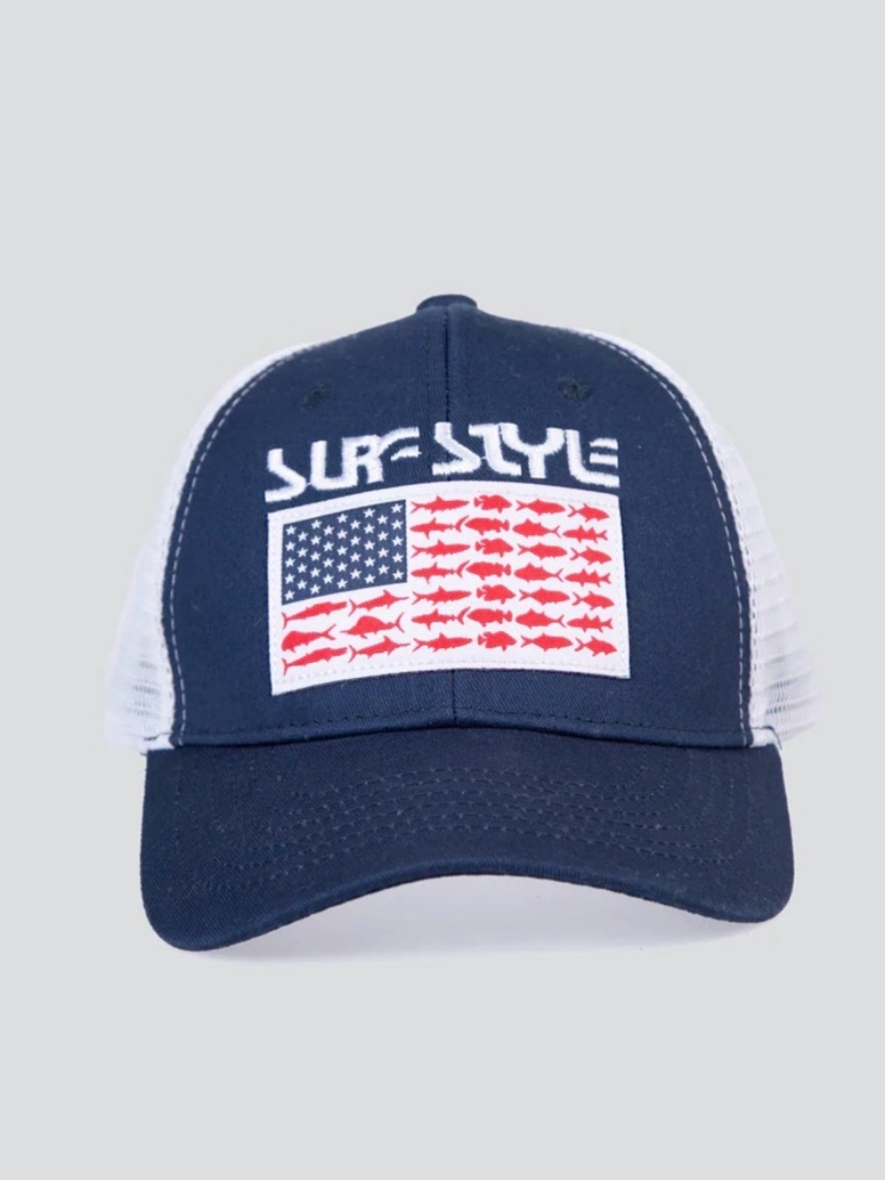 Surf Style White Mesh Trucker Hat with Navy Snapback